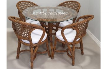 Conjunto de Mesa e Cadeira para Varanda e Área Externa em Corda Náutica,  Fibra Sintética, Natural , Vime, Junco, Rattan e Apuí