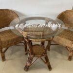 088 A– Conjunto de 1 Mesa em Apuí com 2 Poltronas Cuba em Fibra Natural para Varanda e Área Externa